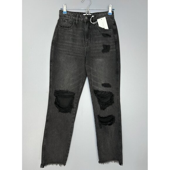 Flying Monkey Black Label Jeans Womens 25 Black Distressed Super High Rise Crop - Picture 12 of 16